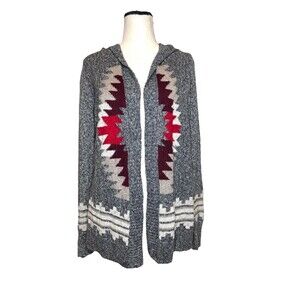 Hollister Open Front Hooded‎ Cardigan Sweater Aztec Southwestern Women XS